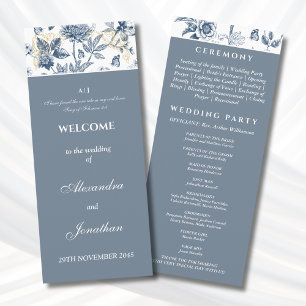 Dusty Blue Floral French Christian Wedding Program Programme