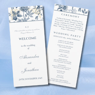 Dusty Blue Floral French Christian Wedding Program Programme