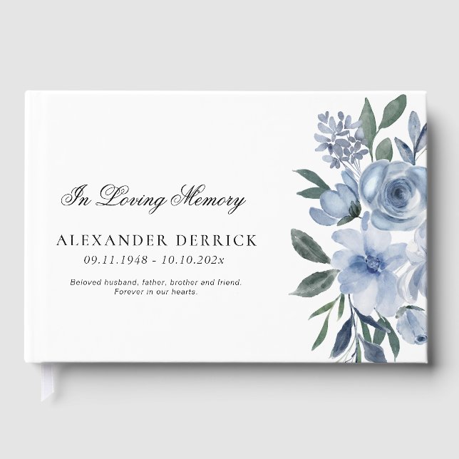 dusty blue floral funeral guest book (Front)