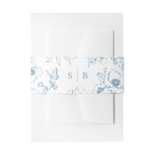 Dusty Blue Floral Garden Monogram Wedding Invitation Belly Band