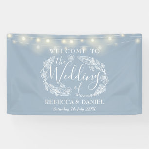 Dusty Blue Floral Garland Script Wedding Banner