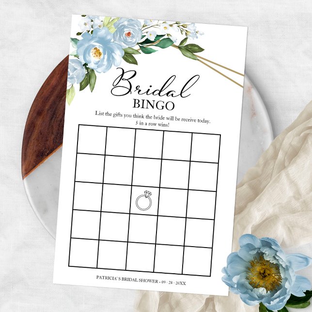 Dusty Blue Floral Geometric Bridal Shower Bingo Flyer (Creator Uploaded)