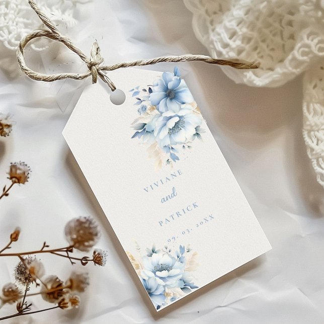 Dusty Blue Floral Geometric Frame Bloom Wedding  Gift Tags (Creator Uploaded)