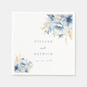 Dusty Blue Floral Geometric Frame Bloom Wedding  Napkin