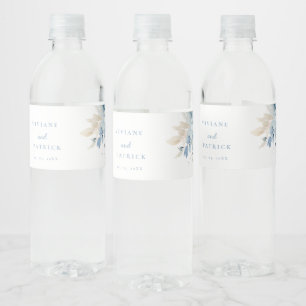 Dusty Blue Floral Geometric Frame Bloom Wedding  Water Bottle Label