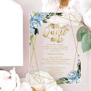 Dusty Blue Floral Geometric Quinceañera  Acrylic Invitations