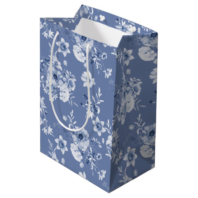 Dusty Blue Floral Gift Bag (Back Angled)