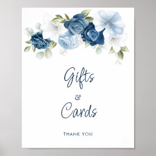 Dusty Blue Floral Gifts and Cards Wedding Poster