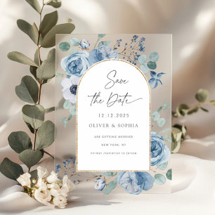 Dusty blue floral gold arch Save the date Acrylic Invitations