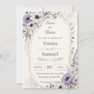 Dusty Blue Floral Gold Arch Wedding Save the Date