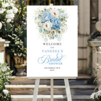 Dusty Blue Floral Gold Bridal Shower Welcome
