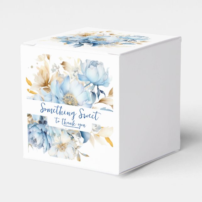 Dusty Blue Floral Gold Favour Box (Front Side)