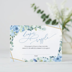 Dusty Blue Floral Gold Geometric Diaper Raffle Enclosure Card