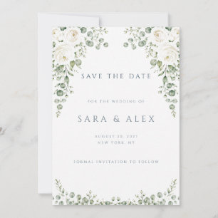 Dusty Blue Floral Gold Save the Date Card