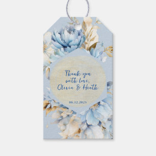 Dusty Blue Floral Gold Wedding Gift Tags