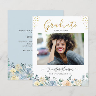 Dusty Blue Floral Graduation Announcement