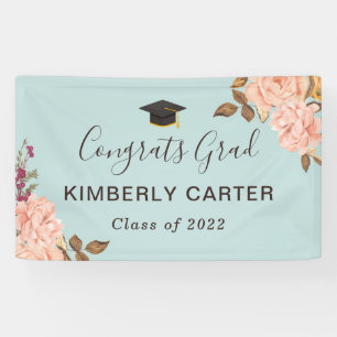 Dusty Blue Floral Graduation Party Banner