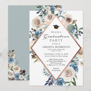 Dusty Blue Floral Graduation Party Invitation