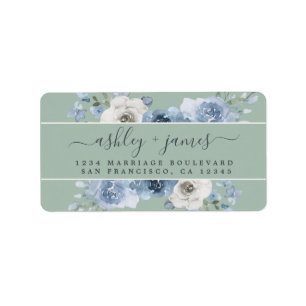Dusty Blue Floral Green Wedding Return Address Label