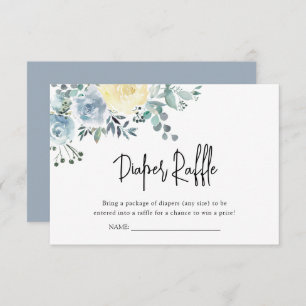 Dusty Blue Floral Greenery Boy Diaper Raffle Enclosure Card