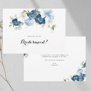 Dusty Blue Floral Greenery Bridesmaid Proposal Invitation