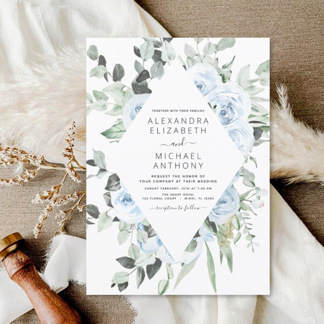 Dusty Blue Floral Greenery Eucalyptus Wedding Invi Invitation (Creator Uploaded)