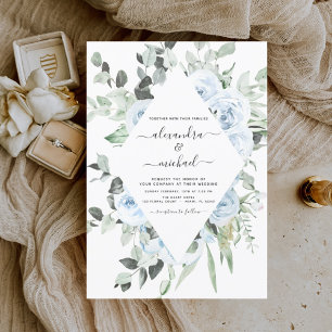 Dusty Blue Floral Greenery Eucalyptus Wedding Invitation
