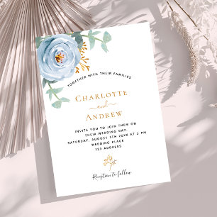 Dusty blue floral greenery luxury wedding invitation