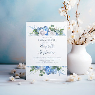 Dusty Blue Floral Greenery Modern Bridal Shower Invitation