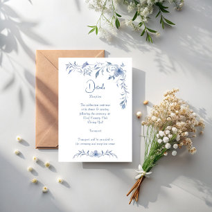 Dusty blue floral greenery ribbon elegant wedding enclosure card