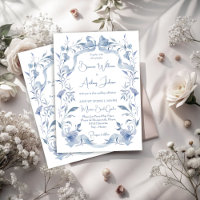 Dusty blue floral greenery ribbon elegant wedding
