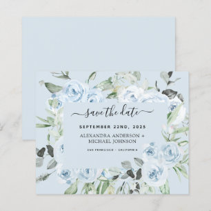 Dusty Blue Floral Greenery Save the Date