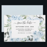Dusty Blue Floral Greenery Save the Date  Invitati<br><div class="desc">Dusty Blue Floral Roses and Eucalyptus Botanical Greenery Watercolor Spring or Summer Wedding Save the Date Invitations - includes beautiful and elegant script typography with modern tropical botanical flowers and greenery for the special Wedding day celebration.</div>