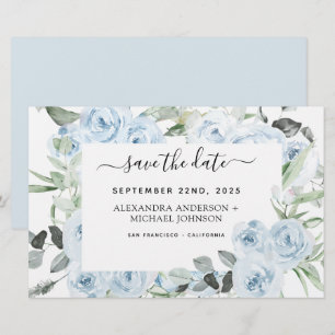 Dusty Blue Floral Greenery Save the Date  Invitati
