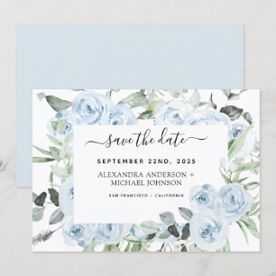 Dusty Blue Floral Greenery Save the Date  Invitation