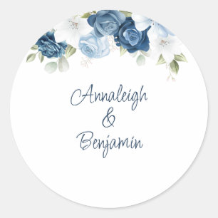 Dusty Blue Floral Greenery Wedding Custom Classic Round Sticker