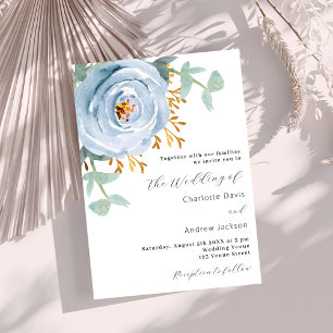 Dusty blue floral greenery wedding invitation