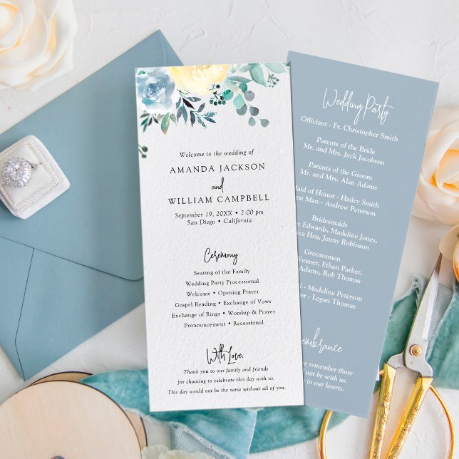 Dusty Blue Floral Greenery Wedding Program (Creator Uploaded)