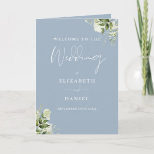 Dusty Blue Floral Greenery Wedding  Programme