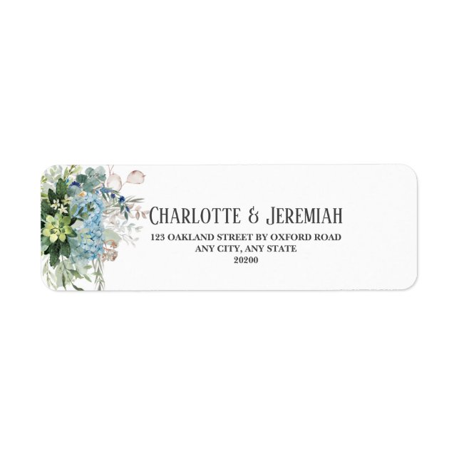 Dusty Blue Floral Greenery Wedding Return Address (Front)