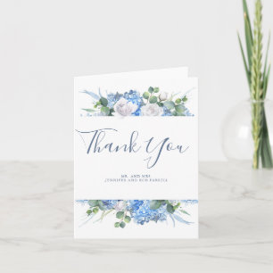 Dusty Blue Floral Greenery Wedding Thank You