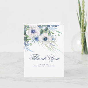 Dusty Blue Floral Greenery Wedding Thank You