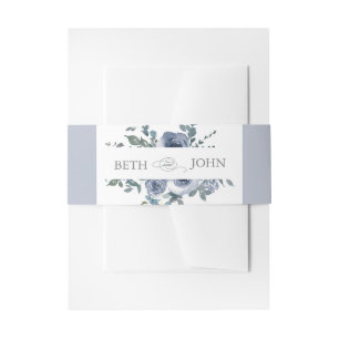 Dusty Blue Floral & Grey Invitation Belly Band