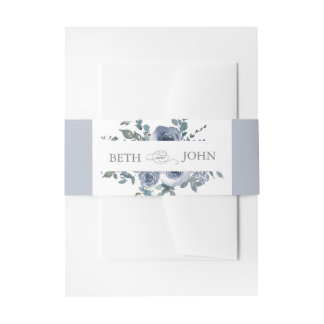 Dusty Blue Floral & Grey Invitation Belly Band