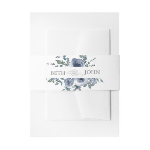 Dusty Blue Floral & Grey Invitation Belly Band