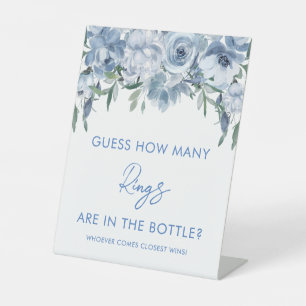 Dusty Blue Floral Guess How Many Rings Game Sign
