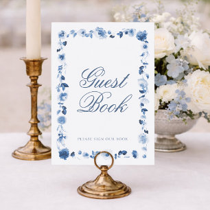 Dusty Blue Floral Guest Book Sign Invitation