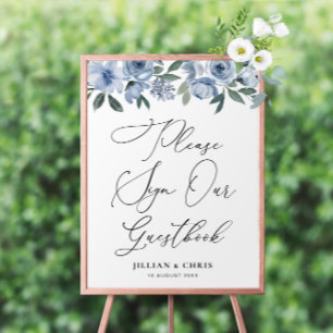 dusty blue floral guestbook sign