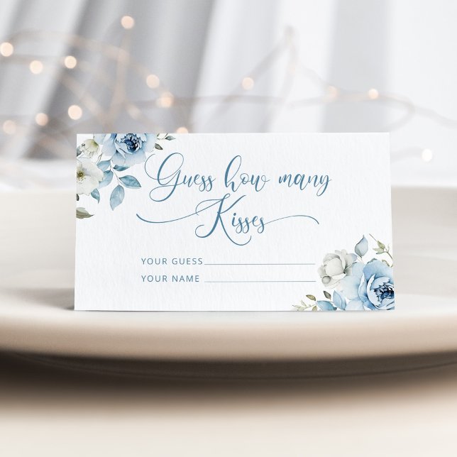 Dusty blue floral how many kisses bridal game enclosure card (Creator Uploaded)