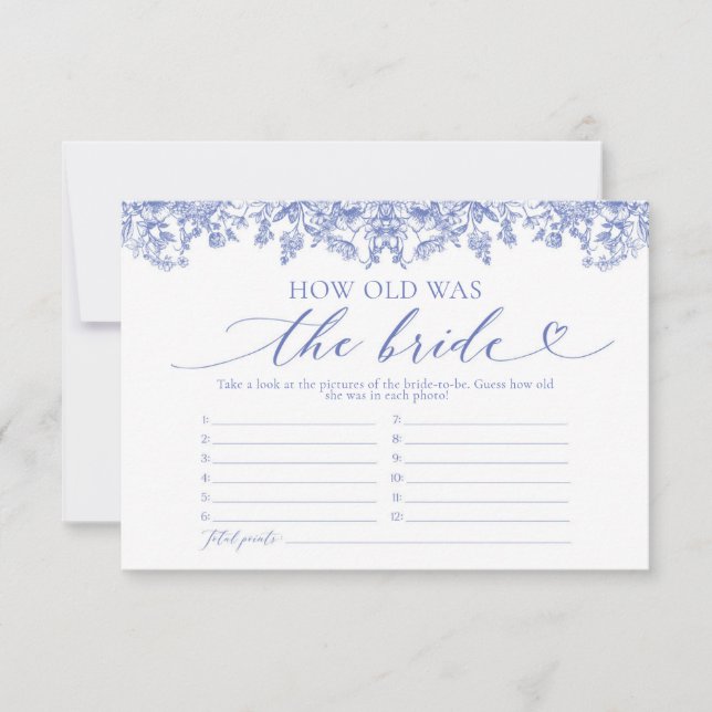Dusty Blue Floral How Old Was The Bride Game Invitation (Front)